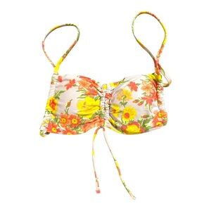 Aerie Coral and Yellow Floral Bikini Top